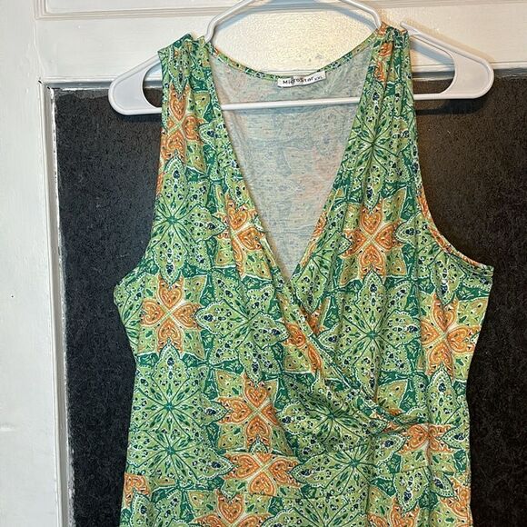 Microstar Women’s Green and Orange patterned knee length vneck dress size XXL - Picture 2 of 6